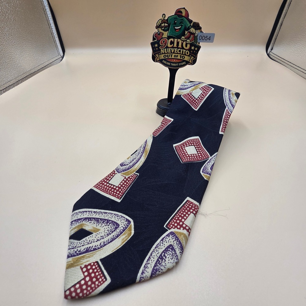 Vintage Boss Mens Silk Necktie Geometric Abstract Purple Gold Navy Made in Italy